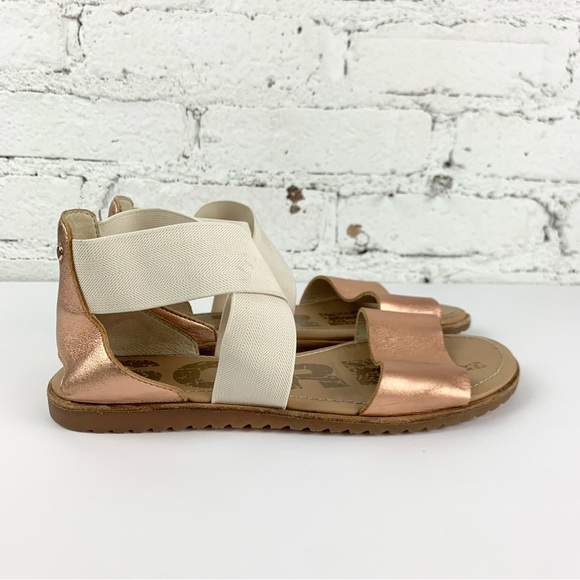 Sorel Ella Rose Gold Cream Elastic Ankle Heel Strap Sandals 7 - Picture 8 of 12